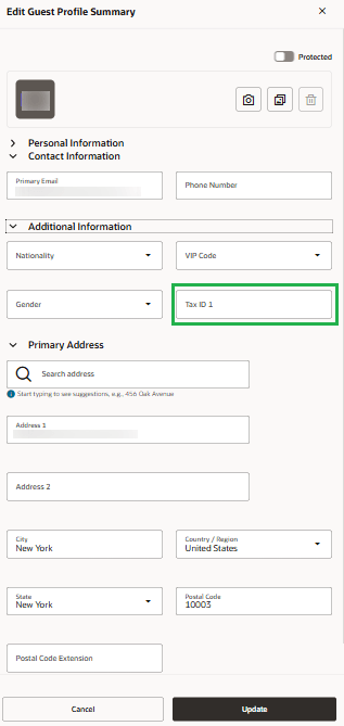 Tax ID 1 Added to Guest Profile Additional Information screen. Tax ID 1 Added to Guest Profile Additional Information screen.
