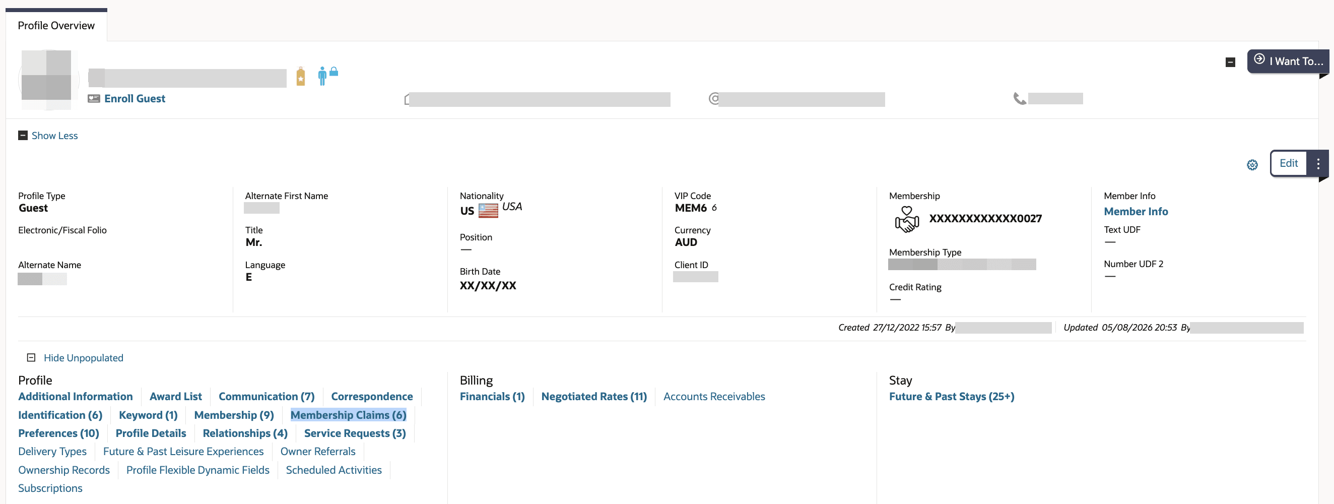 Membership Claims Updated screen.