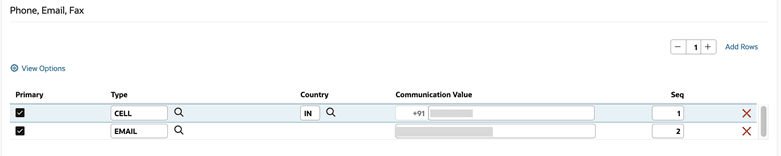 Country Dialing Code Option for Phone Numbers screen.