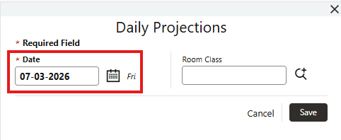 Daily Projections Dashboard Updated screen.