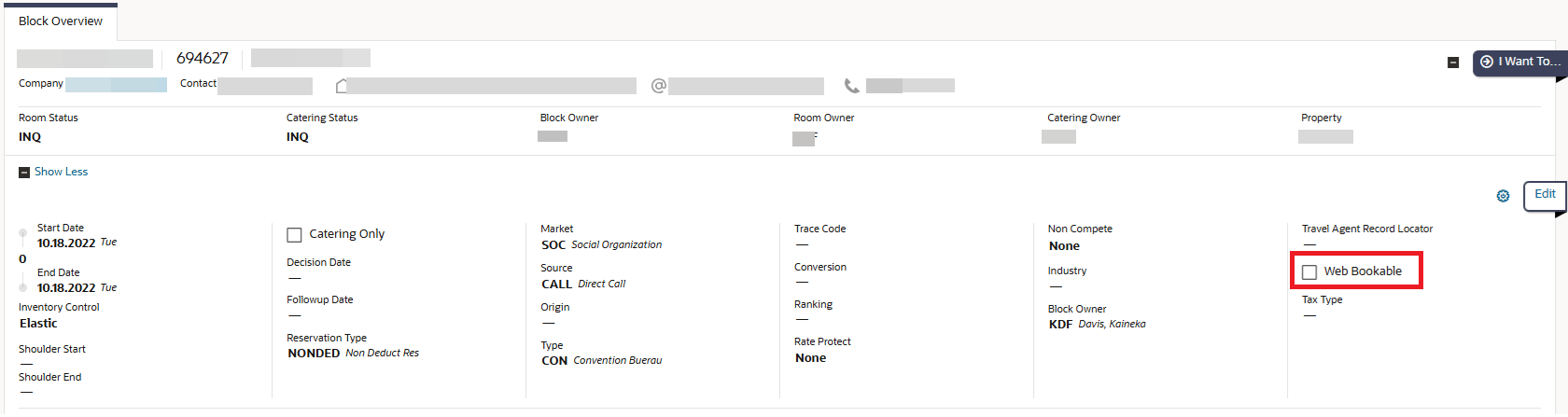 Web Bookable OPERA Control added screen.