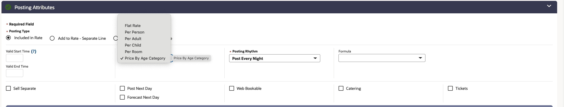 Price by Age Category calculation rule for Packages Added screen.