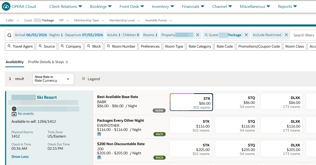 AI Booking Suggestions OPERA Control Added screen.