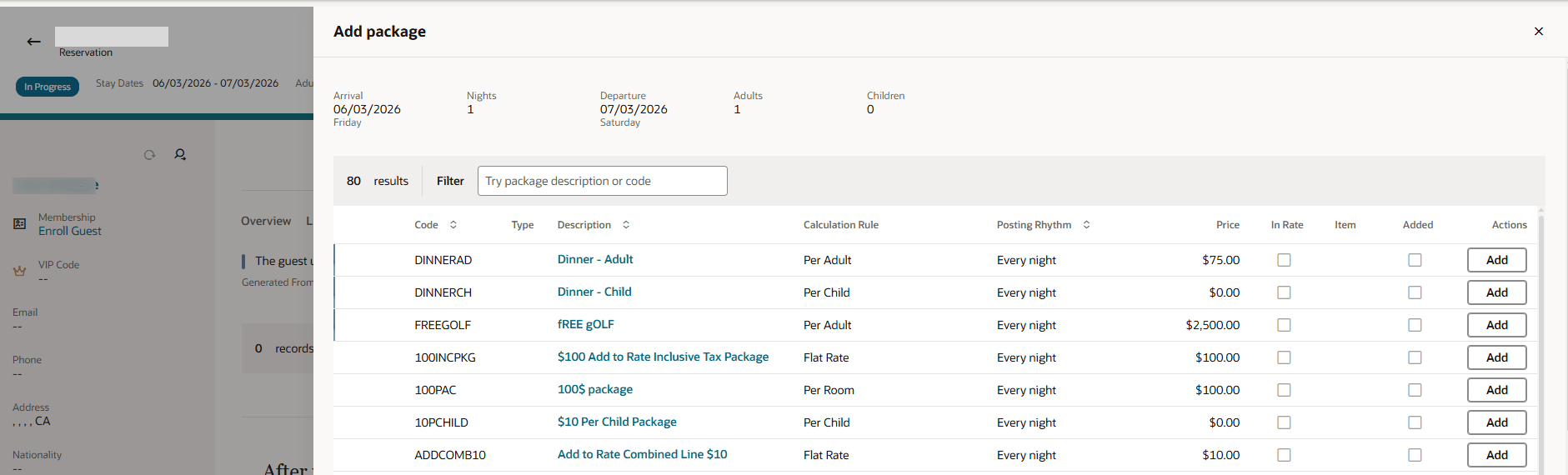 AI Booking Suggestions OPERA Control Added screen.