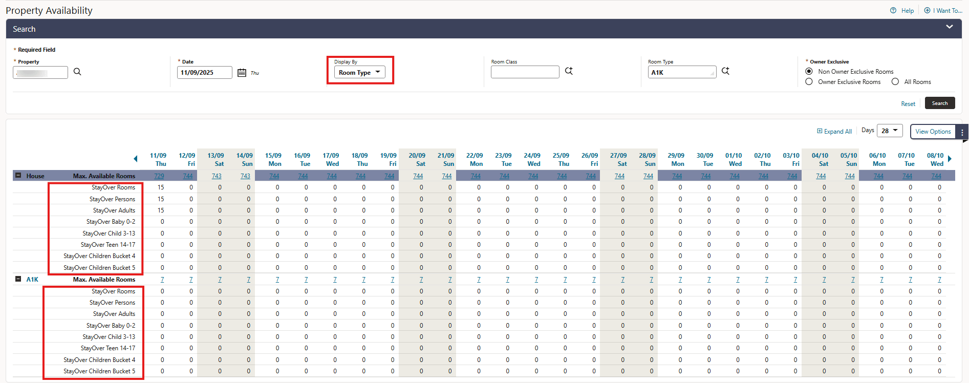 StayOver Statistics and Display By Room Class Views Added screen.
