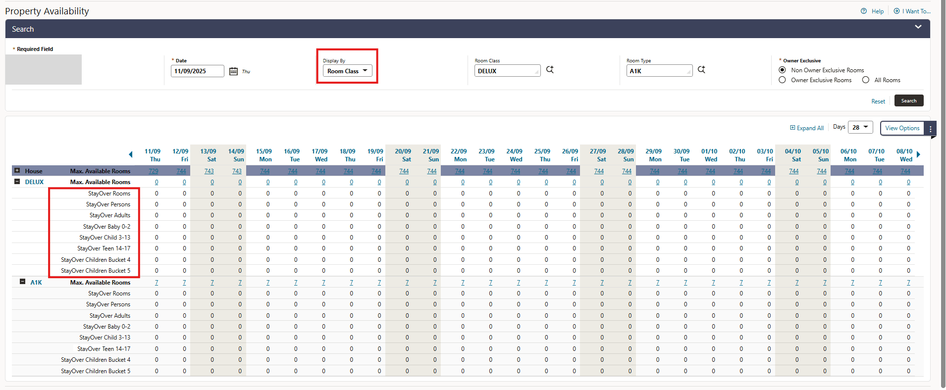 StayOver Statistics and Display By Room Class Views Added screen.