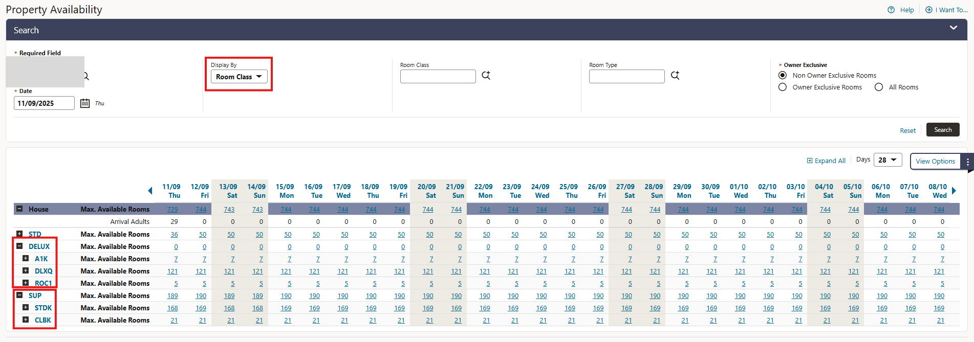 StayOver Statistics and Display By Room Class Views Added screen.