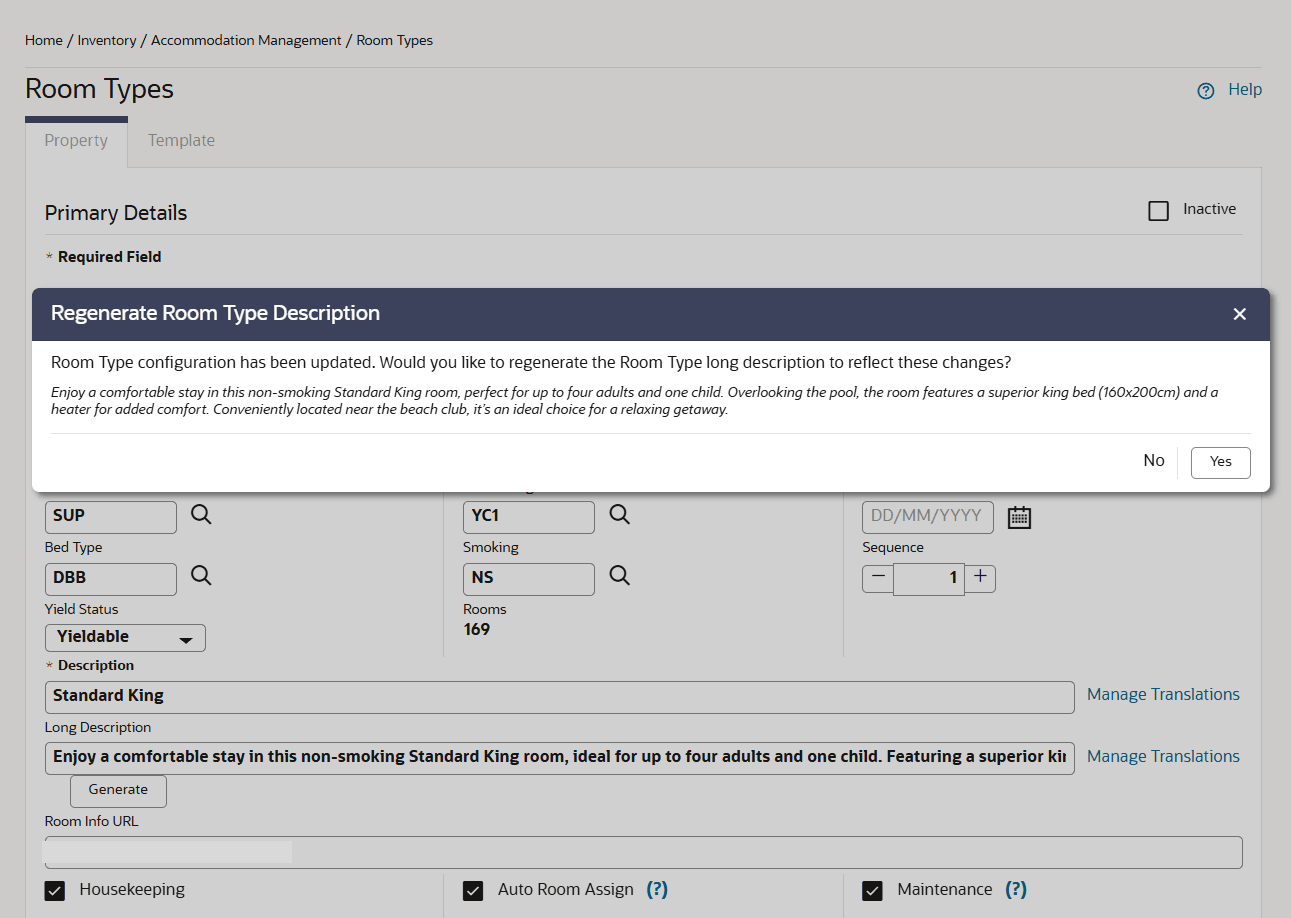 AI Room Types Description Assistant Updated screen.