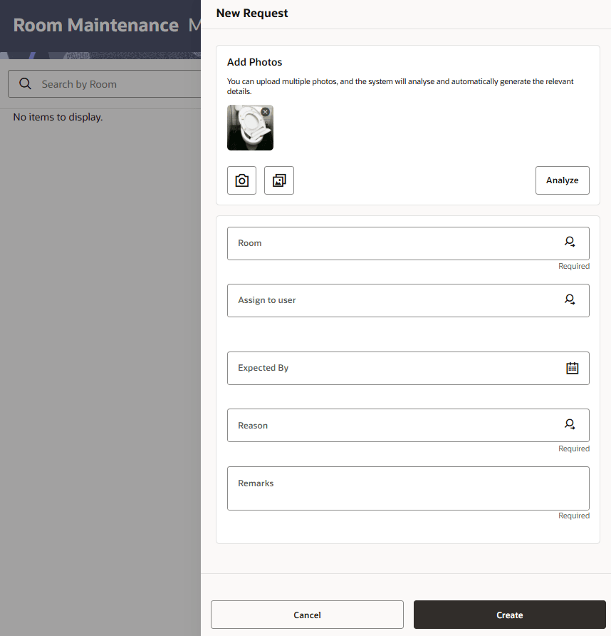 Room Maintenance New Request.