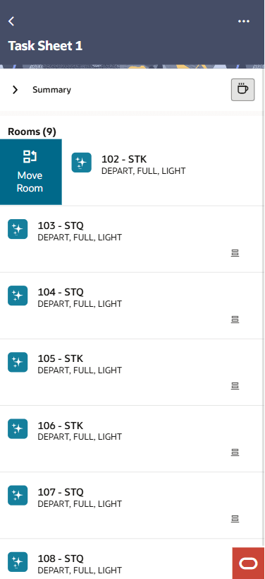 Task Companion Move Rooms Between Task Sheets screen.