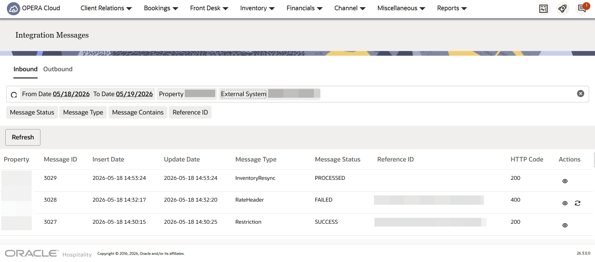 OPERA Cloud Central added with Third-Party PMS Integration capability screen.