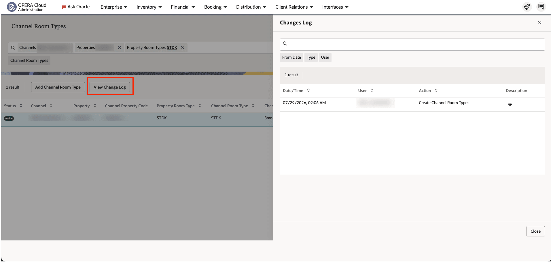 Changes Log Option Added to Channel Distribution screen.