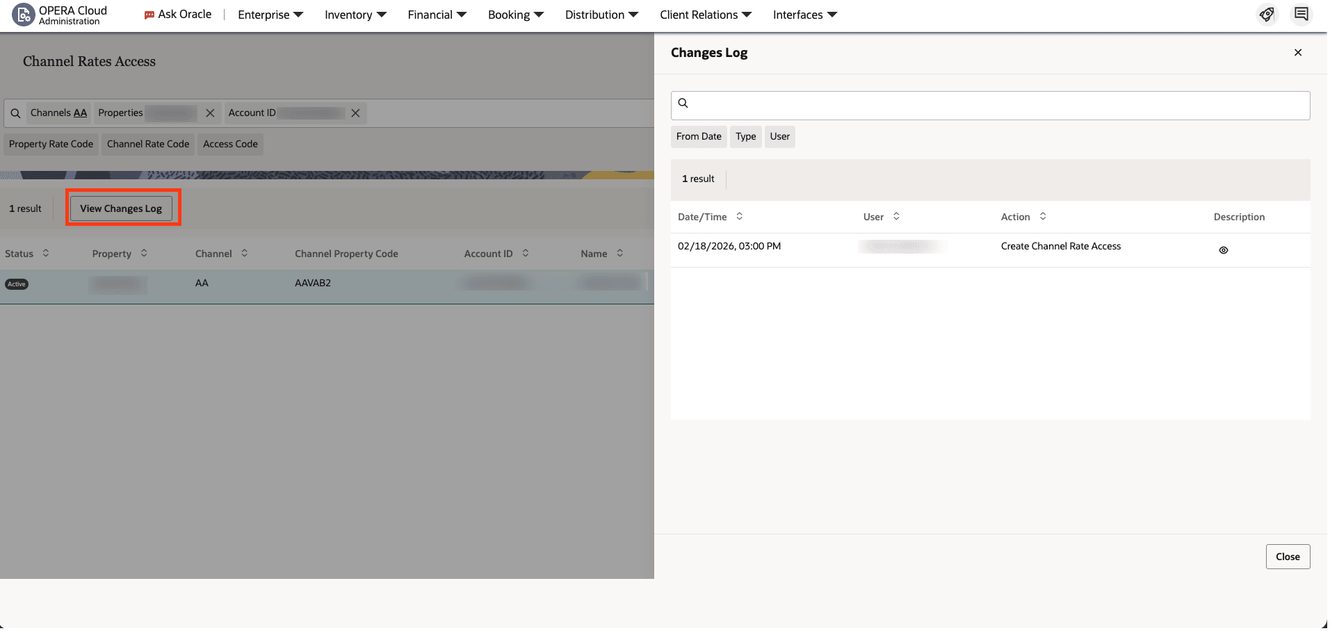 Changes Log Option Added to Channel Distribution screen.