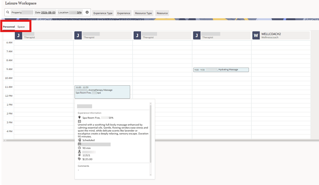 Leisure Management Functionality Added screen.