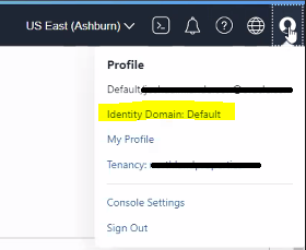 This image shows the default identity domain option.