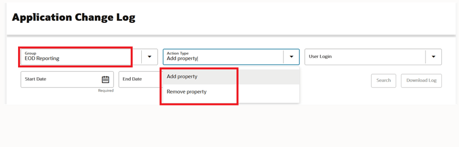 This image shows application change log for EOD reporting