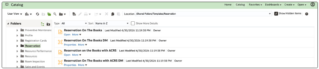 This image shows reports created under Reservation folder