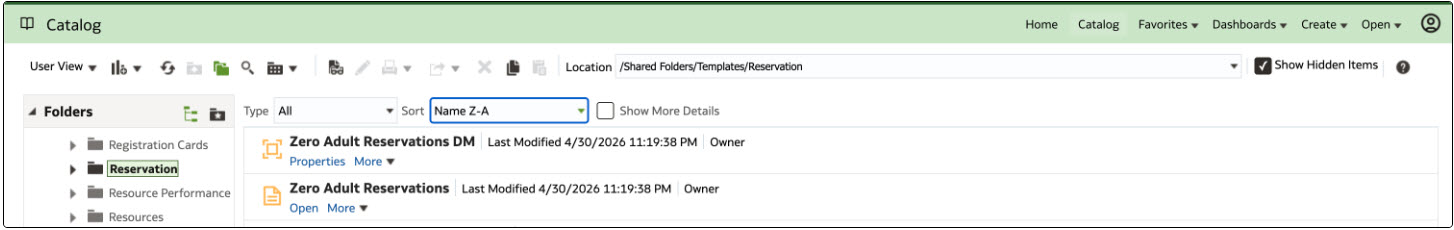 This image shows reports created under Reservation folder
