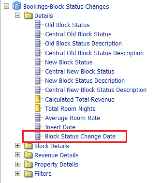 The Block Status Change Date under the Details folder in Bookings-Block Status Change SA.