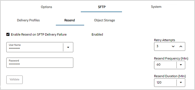 The Resend tab under SFTP in Controls.