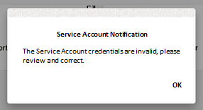 Service Account Notification - invalid credentials.