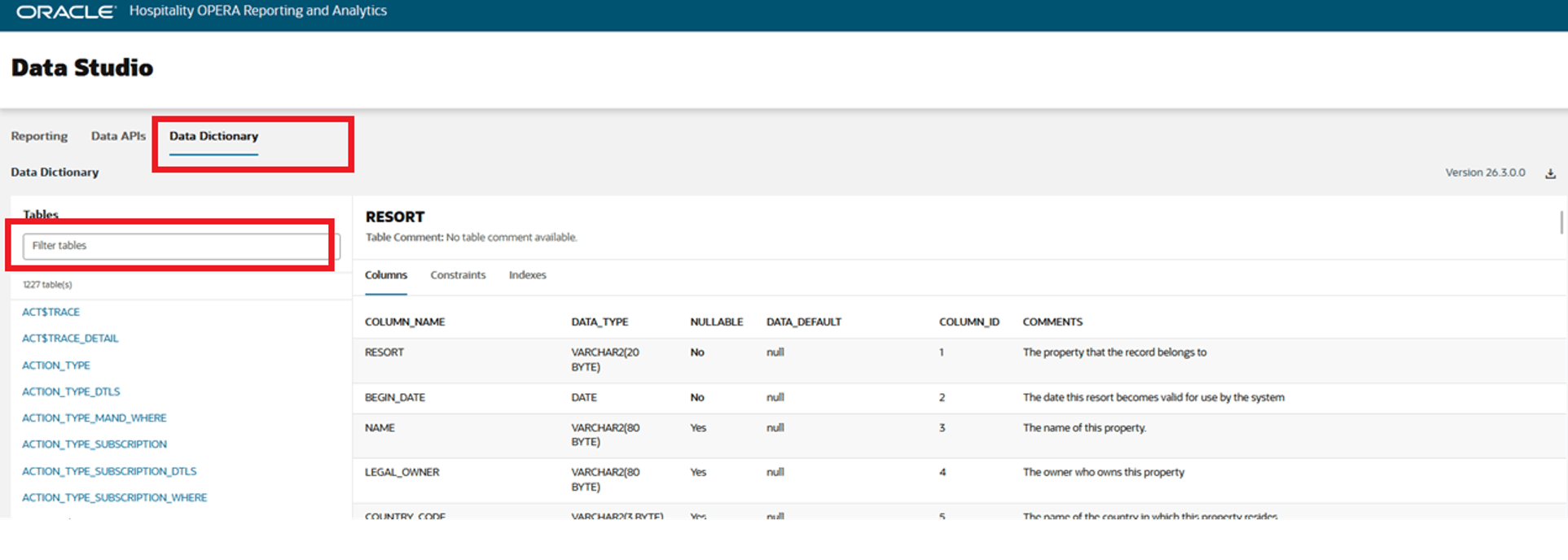 This image shows Data Dictionary tab