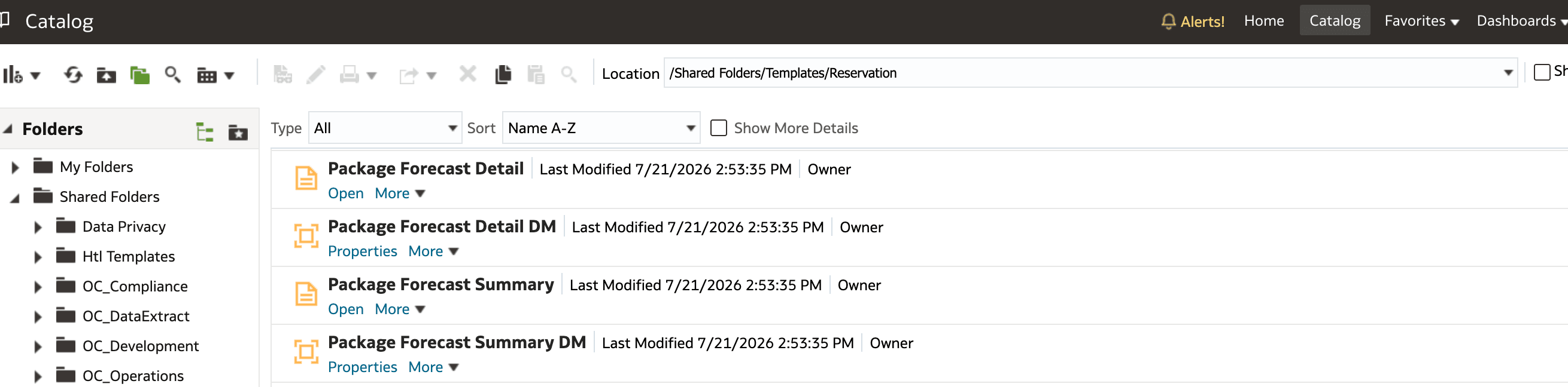 This image shows package forecast detail report