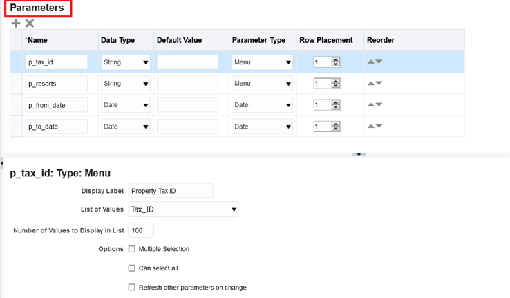 This image provides an example of a populated parameter screen.
