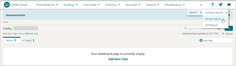 This image shows Manage report navigation screen. This image shows Manage report navigation screen.