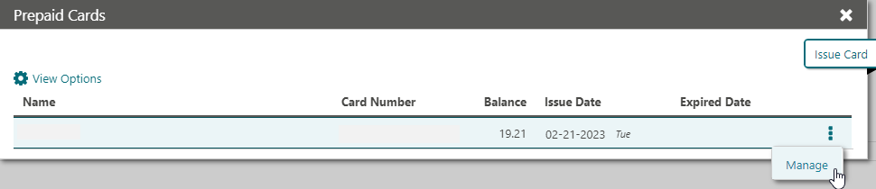 This image shows Prepaid Cards details screen This image shows Prepaid Cards details screen
