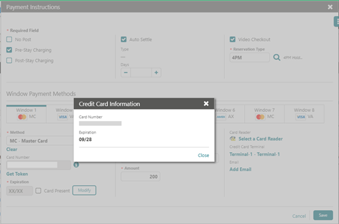 This image shows the credit card information window