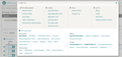 This image shows the Manage reservation screen details