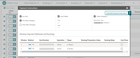 This image shows the payment instructions menu in the Manage reservation screen