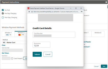 This image shows the OPI Cloud Service credit card manual entry screen