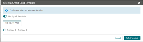 This image shows the select a credit card terminal window