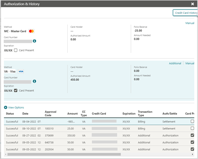 This images shows the Authorization and History screen details