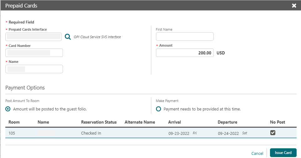 This image shows Prepaid Card screen for issue or activation