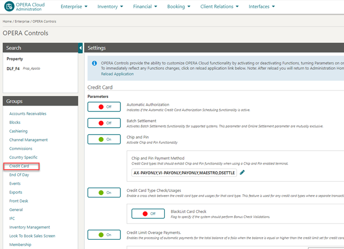 Configuring OPERA Controls for Settlement at Checkout and Chip and Pin