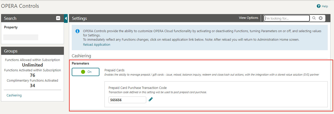 This image shows how to turn ON Prepaid Card parameter