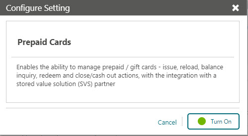 This image shows Configure settings for Prepaid Cards