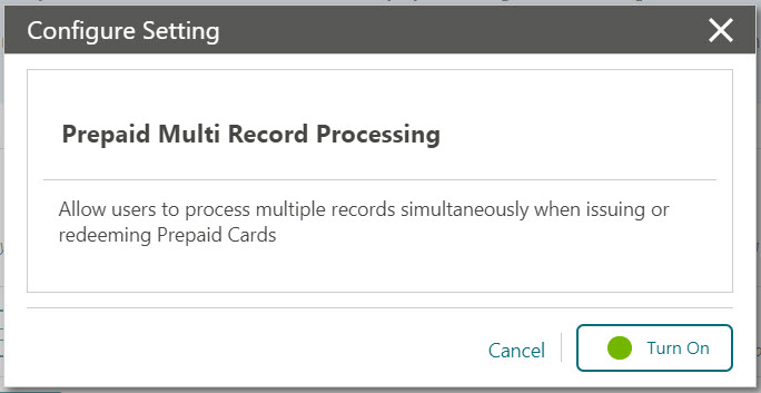 This image shows Configure settings for Prepaid Multi Record Processing
