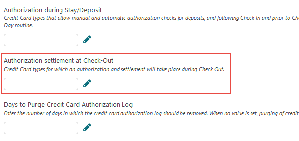 This image shows the Authorization settlement at Check-Out setting