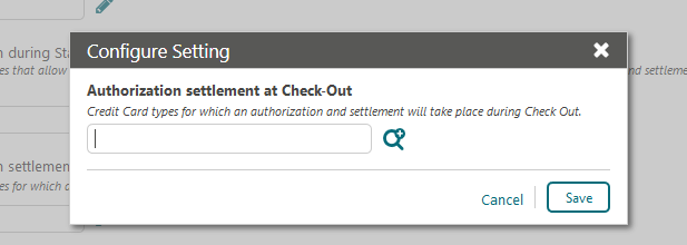 This image shows the Authorization settlement at Check-Out configure setting