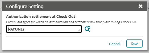 This image shows the Search and select the authorization settlement at Check-Out configure setting