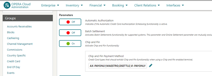 This image shows the Chip and Pin Payment Method setting