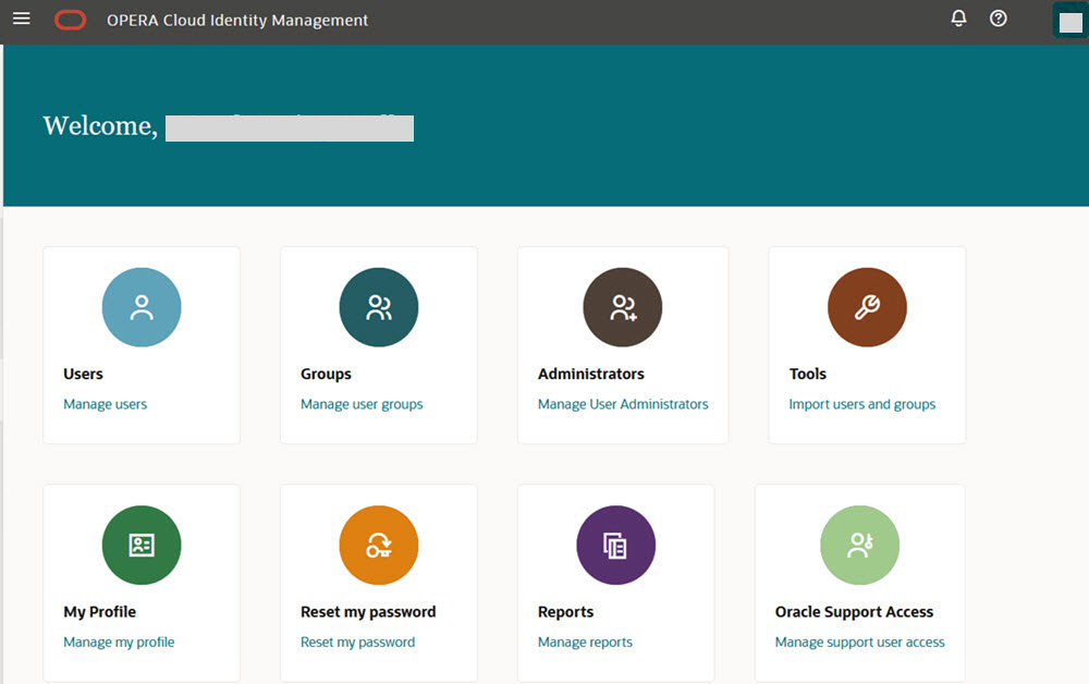 This image shows OPERA Cloud Identity Management screen
