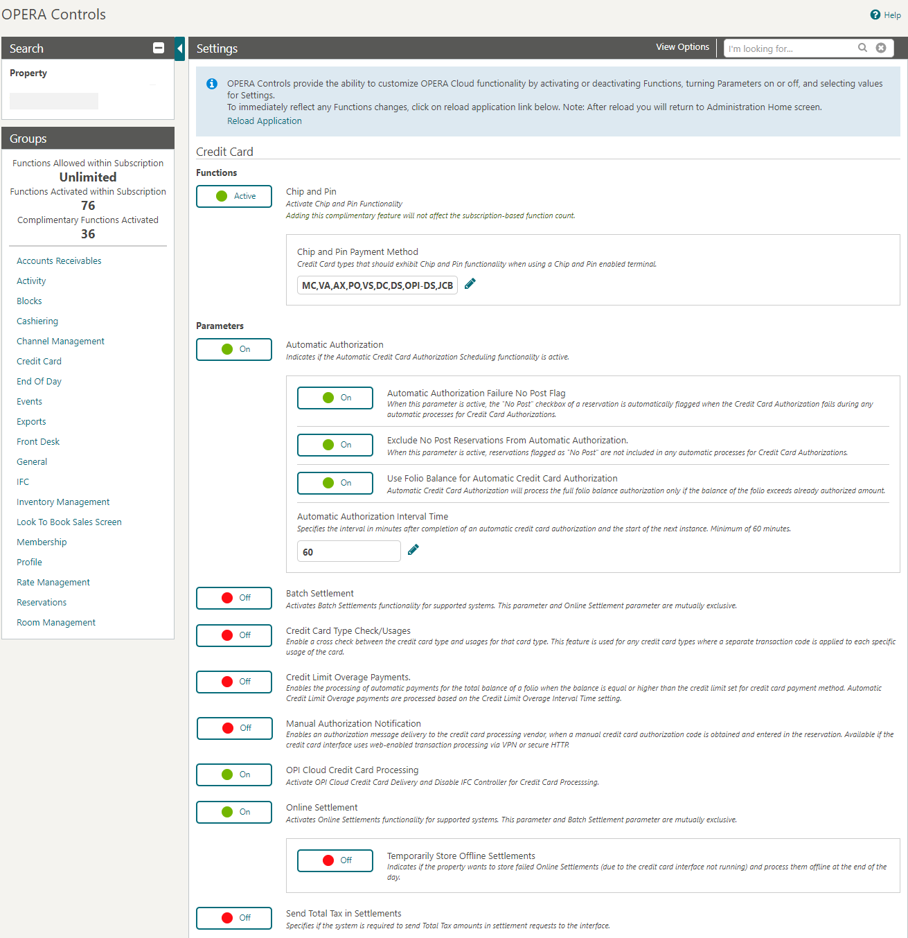 This image shows the setting panel in OPERA controls screen