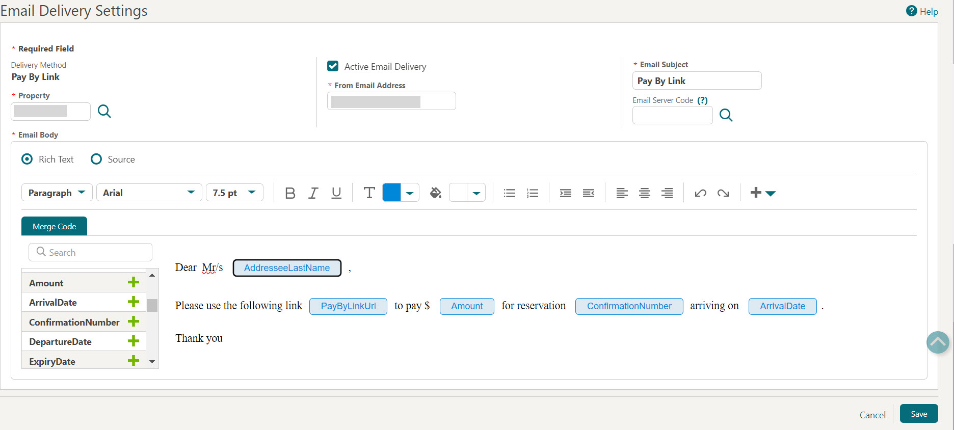 This image show how to configure pay by link by email