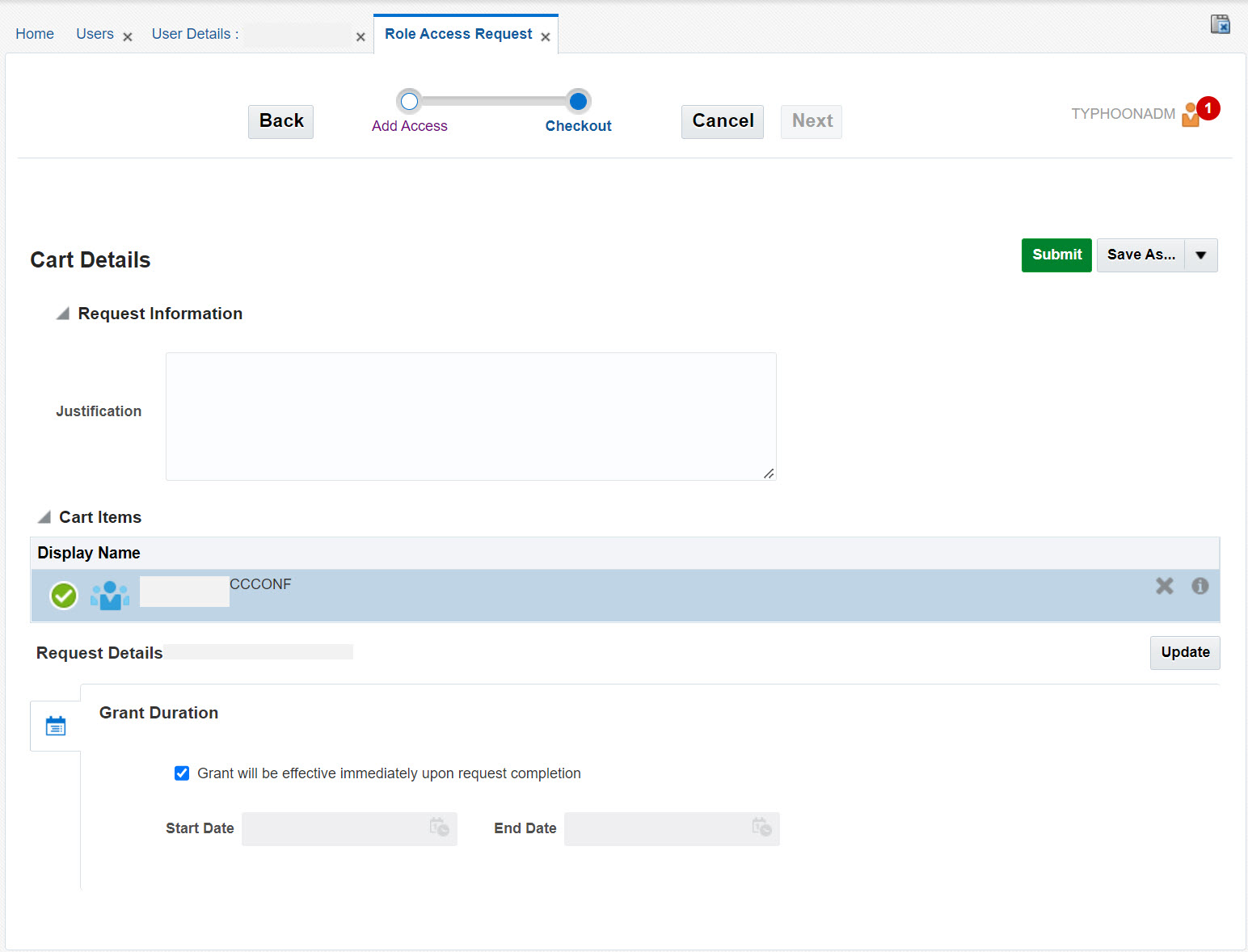 This image shows the request is submitted for approval