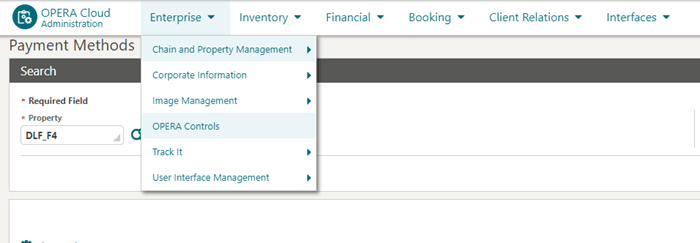 This image shows the OPERA Controls from the drop-down menu